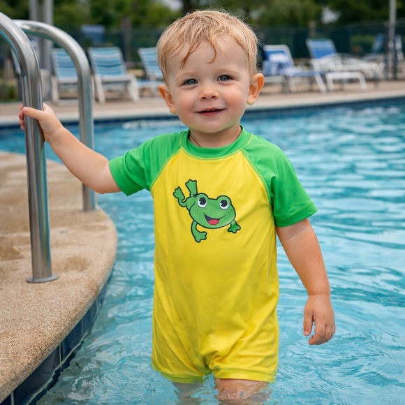 Wave Zone Other - Wave Zone One Piece Jumping Happy Frog Child Unisex Swimsuit 24 Months
